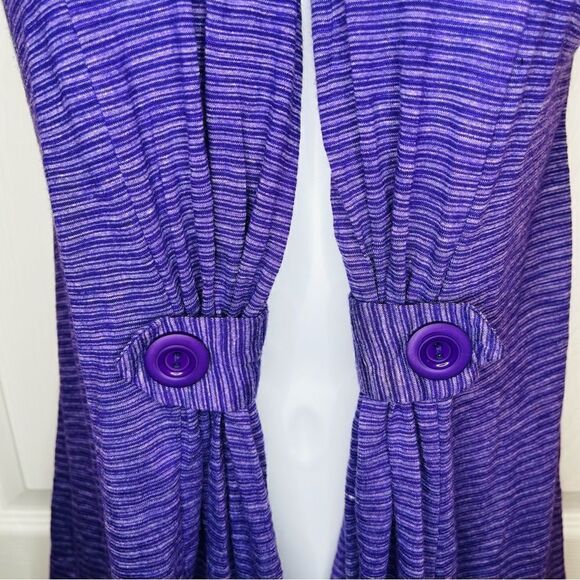 Casual Land Sleeveless Stripe Deco Button Shawl Vest Purple S - Picture 5 of 11